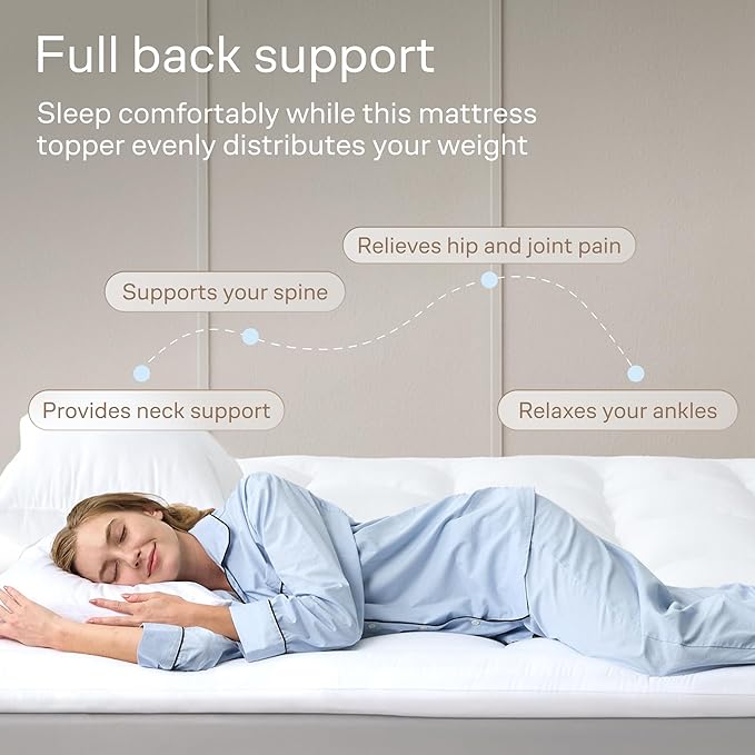 Ultra Soft King Mattress Topper - Cloud-Like Mattress Pad for Back Pain Relief - Breathable Cooling Material for Hot Sleepers, White