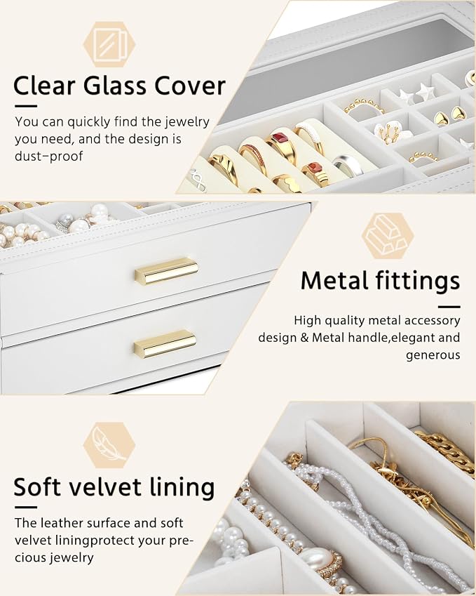 AKOZLIN Jewelry Box with Clear Lid Functional Leather Jewelry Storage Organizer Case 2 Drawers for Women Girls Necklace Ring Bracelet Earring - Image 4