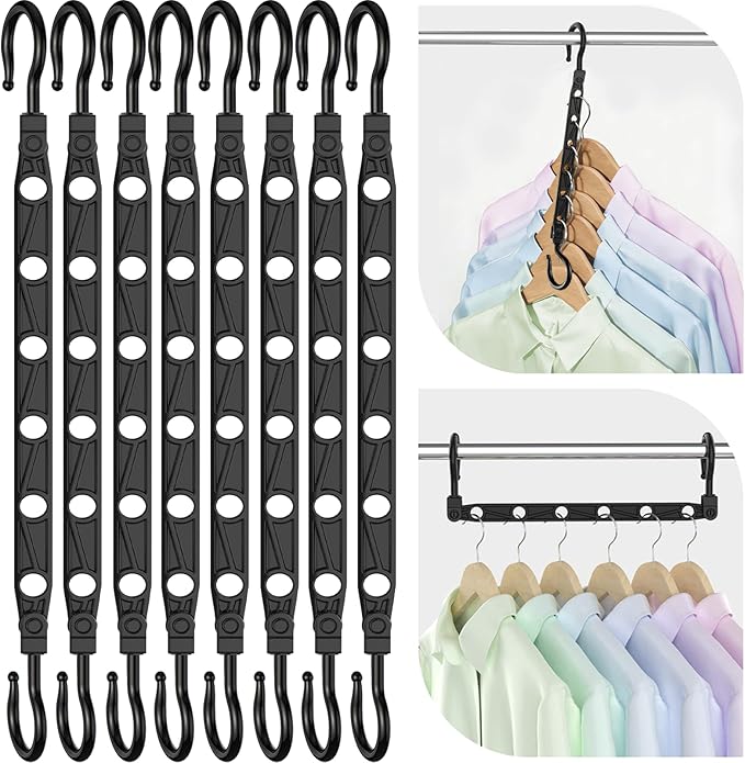 Space Saving Hangers for 48 Clothes, Reinforced Collapsible Hangers with 360° Swivel Hook, Hanger Hooks Space Saver for Closet Organizers and Storage, Dorm Room Essentials, Fully Assembled, Black by Latoxcaa-SpaceMaster