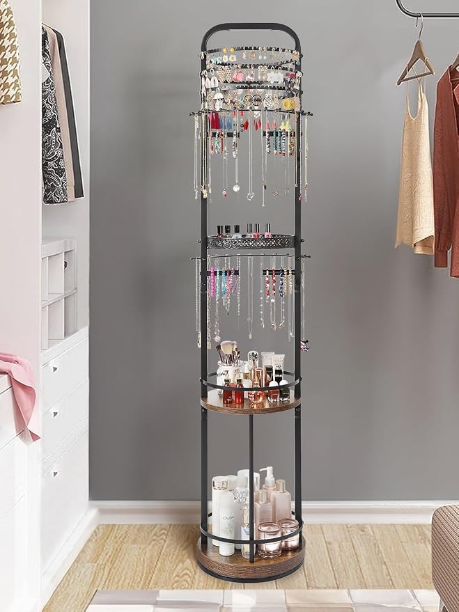 Jewelry Holder Organizer, Floor Jewelry Organizer with Earring Organizer Necklace Holder, Rotating Jewelry Stand Necklace Display Earring Storage, Large Hanging Jewelry Tree for Jewlery Bracelet Ring - Image 7