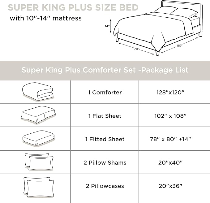 Andency White Super King Plus Comforter Set - 7 Pieces Bed in a Bag Oversize Bedding Comforter Sets, Summer Solid Soft Lightweight Comforter with Fitted Sheets, Flat Sheets, Pillowcases & Shams