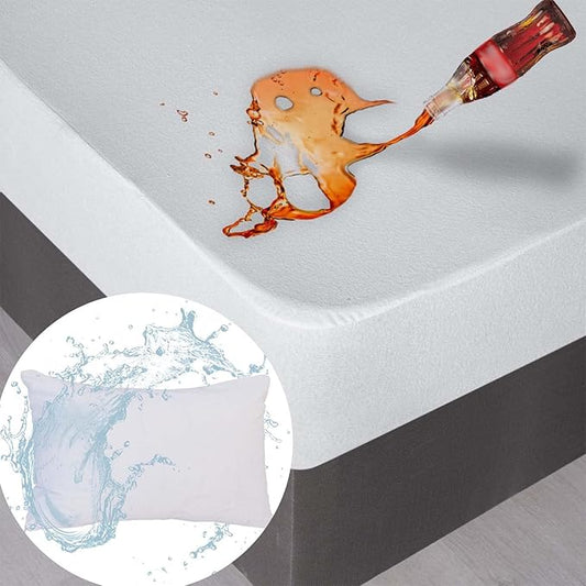 Waterproof Mattress Protector Twin Size with 1 Pillow Cover - Breathable, Hypoallergenic, Cotton Terry Mattress Protector for Safe, Noiseless, Non-Sweaty 8" to 14" Deep Mattress