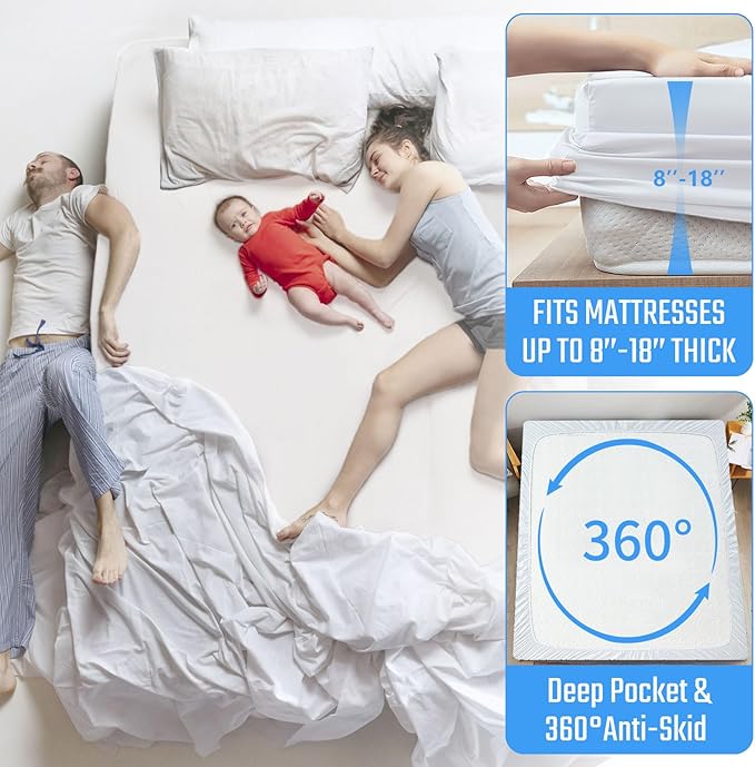 FGZ Queen Size Mattress Protector Waterproof,Premium Terry Mattress Cover Fitted Style with Deep Pockets