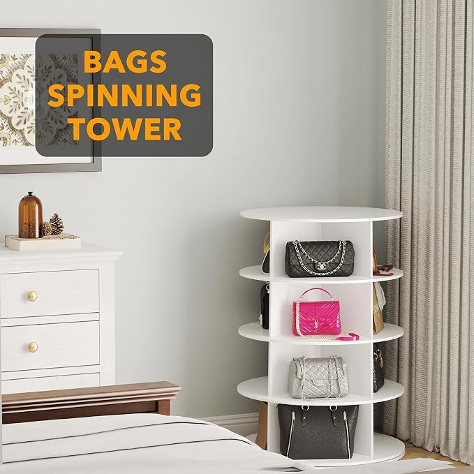 SpaceAid 4 Tier Rotating Shoe Rack Tower, Spinning Shoe Display Lazy Susan, Revolving 360 Shoe Rack Storage Round Carousel, Vertical Handbag Rotate Shoes Closet Organization (4-Tier White) - Image 5