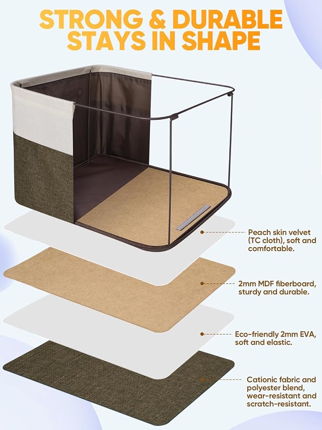 BALEINE 2 Pack Fabric Closet Storage Bins for Shelves, Linen Closet Organizers and Storage, Decorative Baskets for Organizing, Shelf, Clothes, Home, Office (Brown, 17''x13''x10.5'') - Image 3