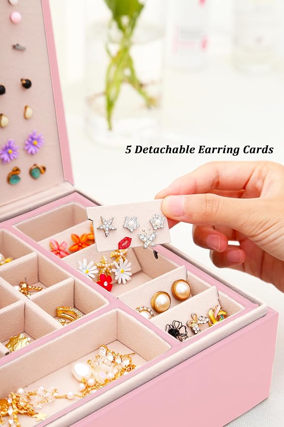 QBestry Jewelry Box for Earrings for Girls Jewelry Organizer Box Earring Holder Organizer for Girl Earring Box Jewelry Box Stud Earring Organizer for Girls Earring Jewelry Boxes for Women Pink Bling - Image 5