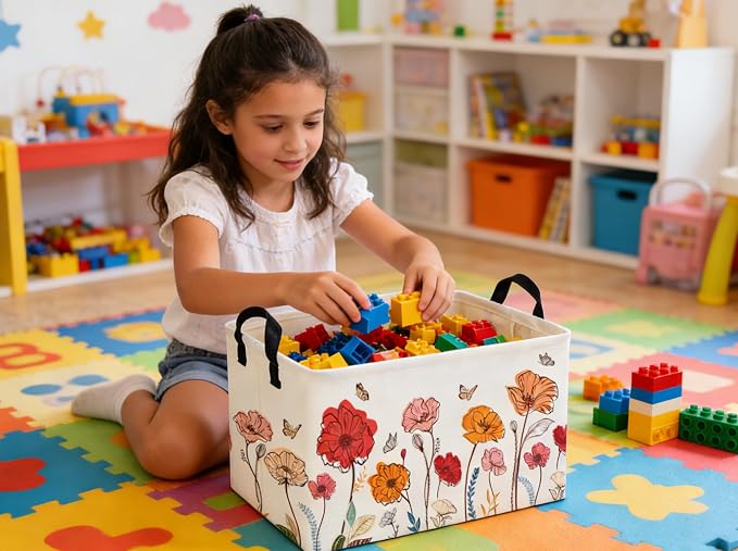 Rectangular Kids Baskets Flower Basket Cute Storage Bins Organizer Box Boys Room Decor for Home.(Flower cluster) - Image 6