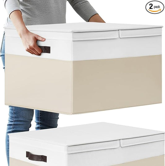2 Pack EXTRA LARGE Blanket Storage Baskets with Lids, 22”x16”x12” Closet Organizers Bins for Clothes Towel/ Toy Storage Box with Lid Handles/ Stackable Decorative Fabric Bins for Living Room, Nursery by Criusia
