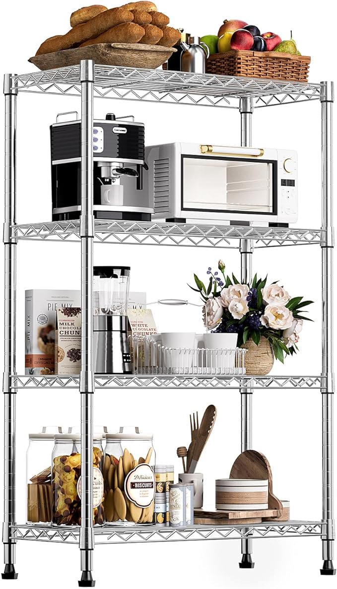 M MZG 1000 lbs Storage Shelving 4-Tier Utility Shelving Unit Steel Organizer Wire Rack for Home,Kitchen,Office,Chrome (13.7" D x 23.6" W x 53.4" H) by MEIGAOPLASTICANDMETALHKCOLIMITED
