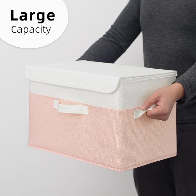 GRANNY SAYS Storage Baskets with Lids, Decorative Storage Boxes, Clothes Storage Bins for Closet, Foldable Storage Organizers, Pink, 2-Pack - Image 7