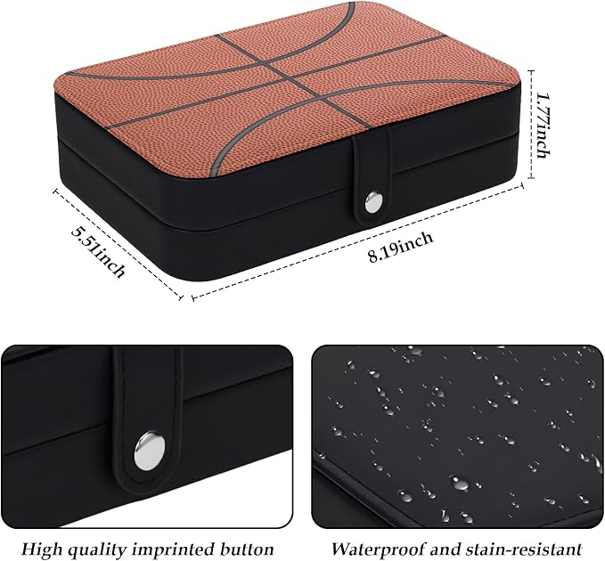 Basketball Leather Jewelry Box Portable Small Travel Jewelry Case for Women Men Girls Boys Basketball Jewellery Travel Case Organizer for Ring Necklace Earrings Women Birthday Christmas Gift - Image 2