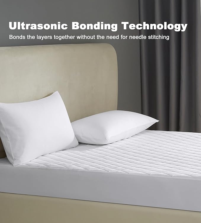 King Size Mattress Protector - 100% Waterproof Quiet, Seamless Ultrasonic Design, Fits 8"-16" Deep Pockets, Soft Breathable Bed Cover, White