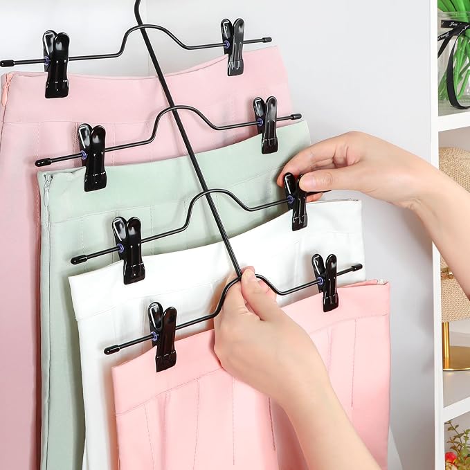 TOPIA HANGER 4 Tier Skirt Hangers for Women, Pants Hanger Space Saving with Adjustable Clips, Save 80% More Space, Clip Hanger for Slacks, Trousers, Shorts, Jeans, Towels, 2-Pack, CT73B - Image 3