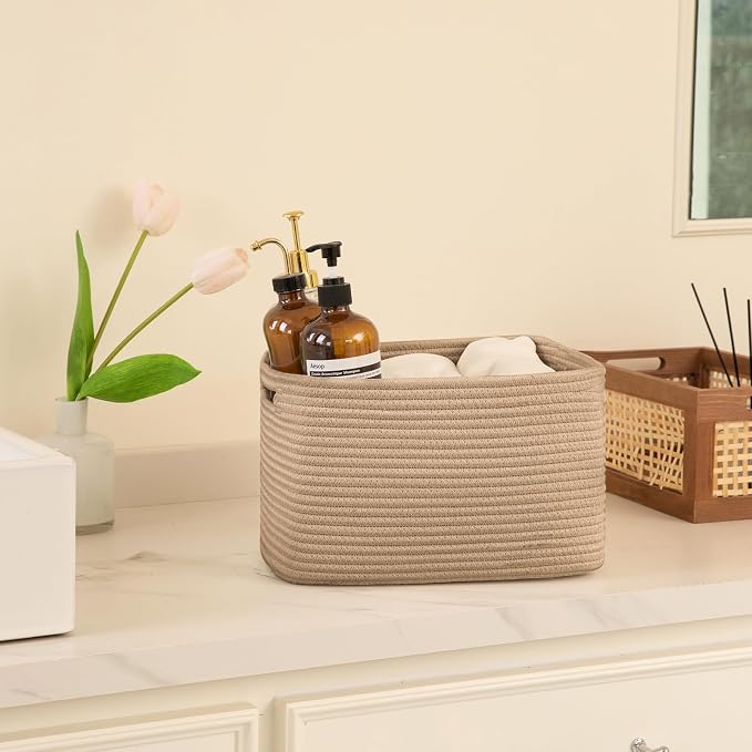 OIAHOMY 4 Pack Storage Baskets for Organizing, Cube Storage Bins for Shelves, Rectangle Storage Baskets With Handles, Woven Baskets for Storage, 12.7''Lx9''Wx7.8''H, Yellow - Image 5