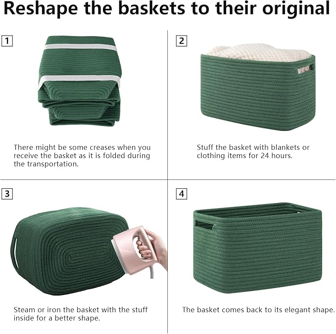 OIAHOMY 4 Pack Storage Baskets for Organizing, Cube Storage Bins for Shelves, Rectangle Storage Baskets With Handles, Woven Baskets for Storage, 12.7''Lx9''Wx7.8''H, Green - Image 7