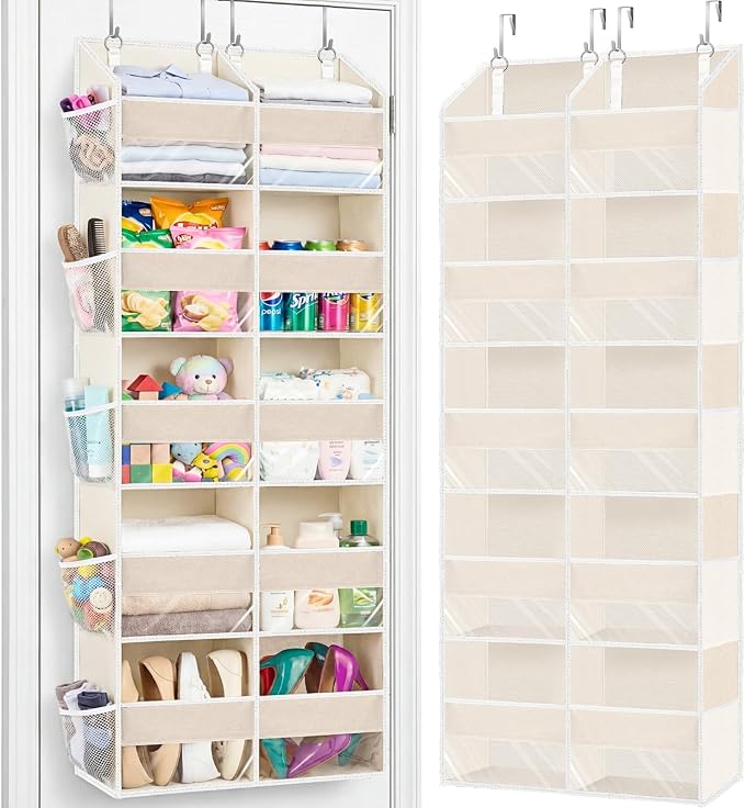 Ofiray-home Over the Door Organizer 5 Tiers,Extra Large Behind Door Storage of 10 Compartments,80 lbs Weight Capacity Over the Door Storage, Door Hanging Organizer for Closet, Diaper Organizer, Beige by Ofiray-home