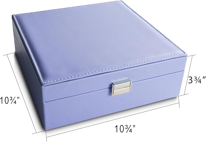Frebeauty Earring Organizer Classic Jewelry Box 50 Slots Double Layer Jewelry Storage Case with 6 Necklace Hook and Bracelet Pocket(Purple) - Image 4