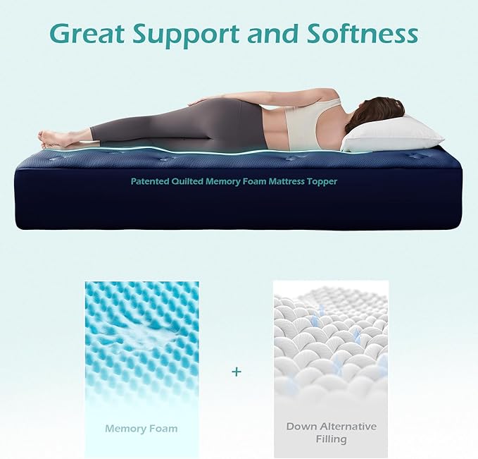 Hansleep Twin Mattress Pad Topper Memory Foam, Twin Foam Mattress Topper Viscose Derived from Bamboo, Twin Size Bed Mattress Pad Cover for Back Pain Relief, 39" x 75", Navy Blue