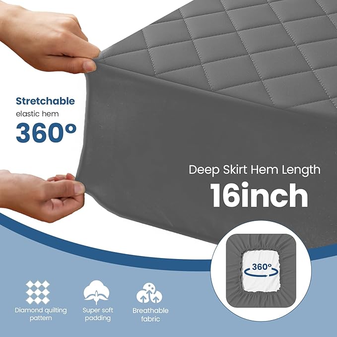 King Mattress Protector,Waterproof Mattress Protector Fitted Up to 16" Deep Pocket, Soft Breathable Bed Mattress Cover for Bedroom,Doom Room,(Grey)