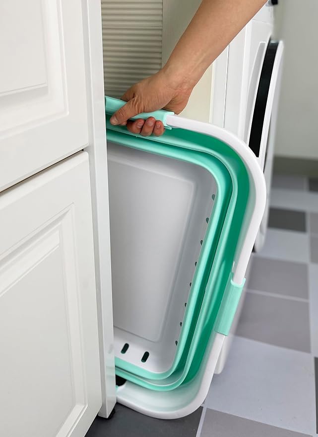 SAMMART 42L (11 gallon) Collapsible Plastic Laundry Basket - Foldable Pop Up Storage Container/Organizer - Space Saving Hamper/Basket (1, White/Light Green) - Image 8