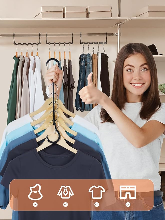 HOUSE DAY Space Saving Hangers Black, 16 Pack, Smart Closet Organizer Space Saver, Sturdy Plastic Clothes Hangers for All Types of Clothes, Closet Organizers and Storage, College Dorm Room Essentials - Image 2