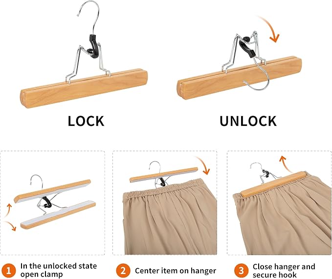 Amazon Basics Wooden Pants Hangers Closet Organizer, Natural, 20-Pack - Image 2