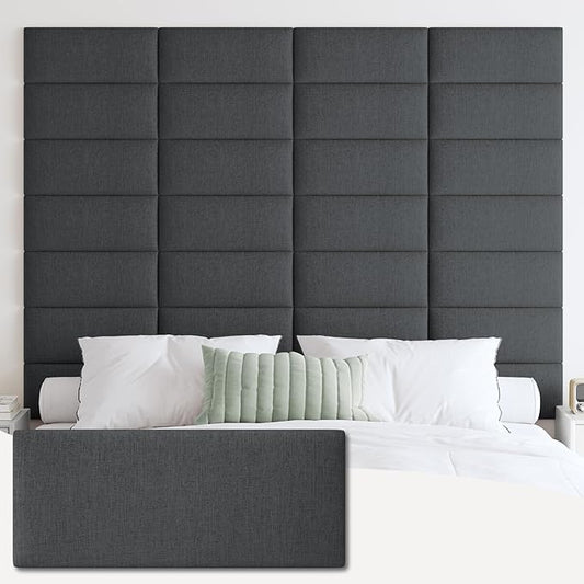 IFNOW Upholstered Wall Mounted Headboard, 3D Soundproof Wall Panels Peel and Stick for King Size, Reusable and Removable Tufted Bed Headboard in Black (12 Panels, 10" x 24")