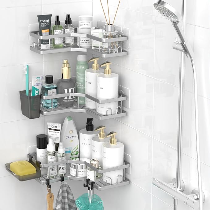 AKTECKE Corner Shower Caddy Bathroom Organizer: Adhesive Shower Rack Bathtub Shelves - 3Pack No Drilling Shower Shelf - Stainless Steel Rustproof Bath Tub Organizer - Image 2