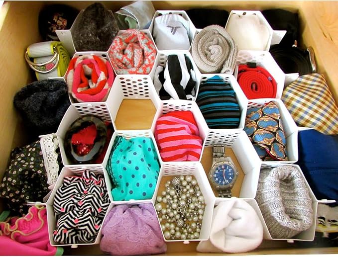 Evelots Honeycomb Drawer Organizer - Set of 4, 112 Slots, Easy Snap-Together Assembly, Adjustable & Durable Plastic Dividers, Perfect for Socks, Underwear, Ties, Accessories, and More - Customizable S - Image 5