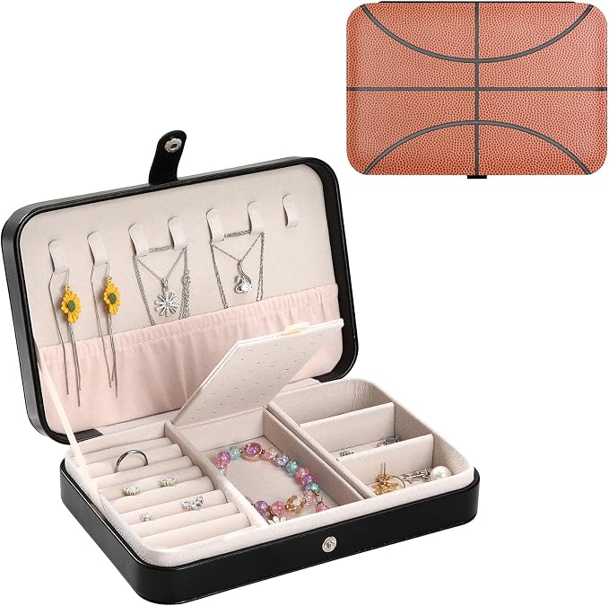 Basketball Leather Jewelry Box Portable Small Travel Jewelry Case for Women Men Girls Boys Basketball Jewellery Travel Case Organizer for Ring Necklace Earrings Women Birthday Christmas Gift by Unknown