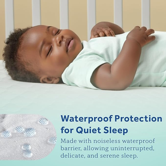 Sealy Baby Stain Protection Waterproof Crib Mattress Protector – Noiseless Fitted Sheet Cover with Quilted Cotton-Blend Top for Comfort – Machine Washable and Easy-to-Clean Toddler Pad, 52 x 28, White