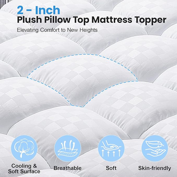 Full Size Dual Layer 4 Inch Memory Foam Mattress Topper, 2 Inch Gel Memory Foam and 2 Inch Pillow Top Mattress Pad Cover, Thick Soft Bed Topper Medium Support for Back Pain, White