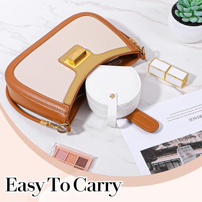 6 Pack Travel Jewelry Case, Mini Leather Bridesmaid Jewelry Gift Box Bulk, Half Moon Design, Detachable Handle, Small Earring Storage Organizer for Women Girls Bridesmaid Proposal Gifts (White) - Image 5