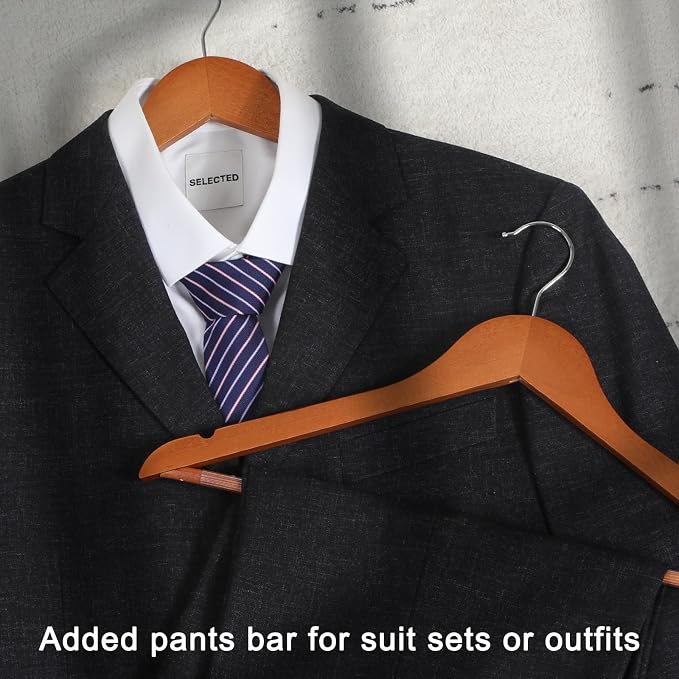TOPIA HANGER Wooden Hangers 30 Pack, Wood Clothes Hangers, Durable Coat Hanger with 360-Degree Rotatable Hook, Non-Slip Pants Bar and Shoulder Notches for Camisole Tops (Walnut) - CT34WA30 - Image 5