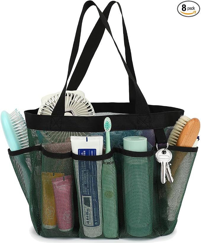 Fammart Mesh Shower Caddy Portable for College Dorm Room Essentials, 8-Pocket Large Shower Basket Tote Bag with 2 Handles for Toiletry, Bathroom, Beach, Camp, Gym by Fammart
