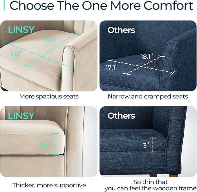 LINSY Accent Chair with Ottoman, Modern Barrel Chair Small Armchair Reading Chair with Footrest, Comfy Round Arms Chair for Living Room Bedroom Reading Room, Velvet, Beige