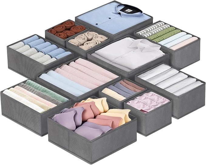 homyfort 12 Pack Dresser Drawer Organizers and Storage Bins for Clothing, Baby Clothes, Bra, Underwear, Socks (Grey) - Image 9