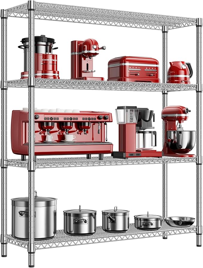 M MZG 2800 LBS 59" W 4 Tier Storage Shelves Rack Metal Wire Shelving Unit, Storage Standing Shelf Organizer for Laundry Bathroom Kitchen Pantry Garage Utility Room, Chrome 17.7" D x 59.1" W x 70.4" H by MEIGAOPLASTICANDMETALHKCOLIMITED
