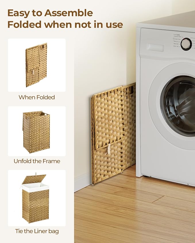 GREENSTELL Laundry Hamper with Lid, 60L Clothes Hamper with 2 Removable Liner Bags & 2 Mesh Laundry Bags, Handwoven Synthetic Rattan Laundry Basket for Clothes, Toys in Bathroom, Bedroom Natural - Image 7