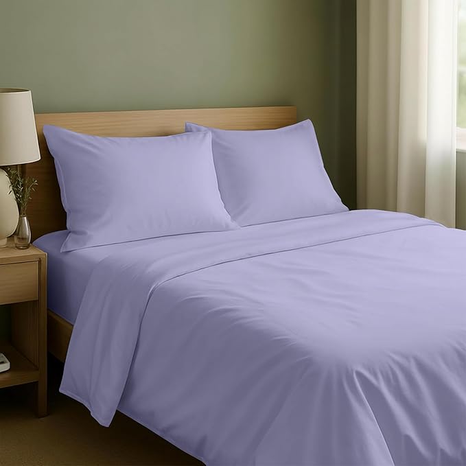 California Design Den Queen Sheet Set Deep Pocket - Natural 100% Cotton Sheets, Soft Sateen Weave, All Around Elastic, Breathable and Durable Bedding - Lavender