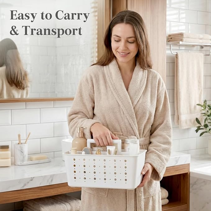 Lifewit Shower Caddy Portable, Cleaning Supplies Caddy Organizer with Handle and Adjustable Dividers, Plastic Shower Basket for Dorm Room Essentials, College, Bathroom, White, 2 Packs - Image 4