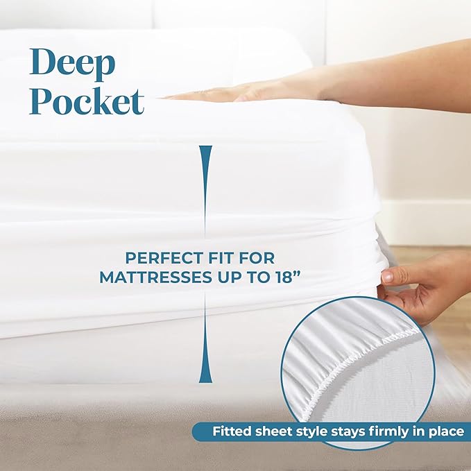 Micropuff Fitted Mattress Pad - Queen Size (60" x80") Mattress Pad - Soft and Comfortable Fitted Mattress Protector - Mattress Cover Stretches 15 to 18 Inches Deep - Easy to Wash