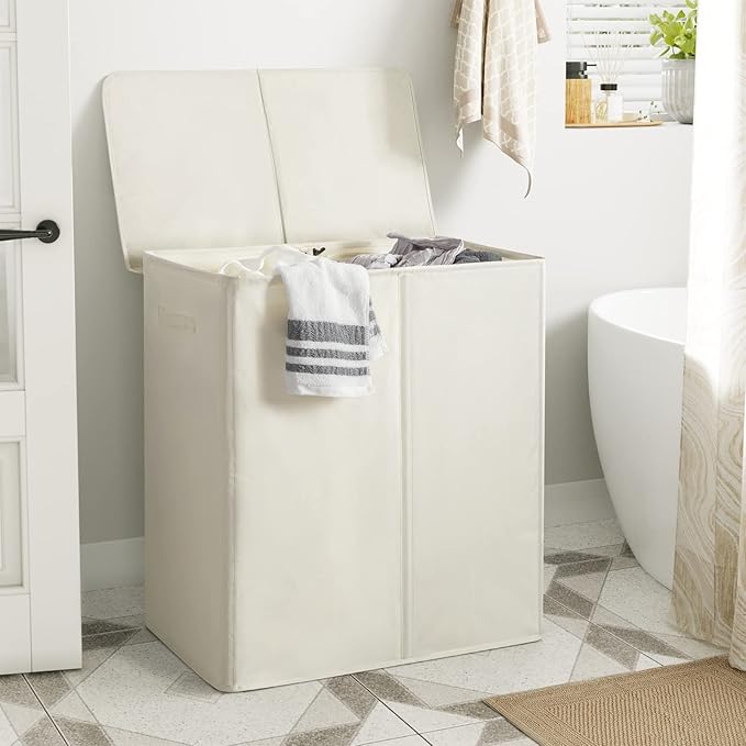 WOWLIVE 154L Double Laundry Hamper with Lid and Removable Laundry Bags, Large Dirty Clothes Hamper 2 section Collapsible Laundry Basket Dorm Room Storage for Bedroom, Bathroom, College,Beige - Image 2