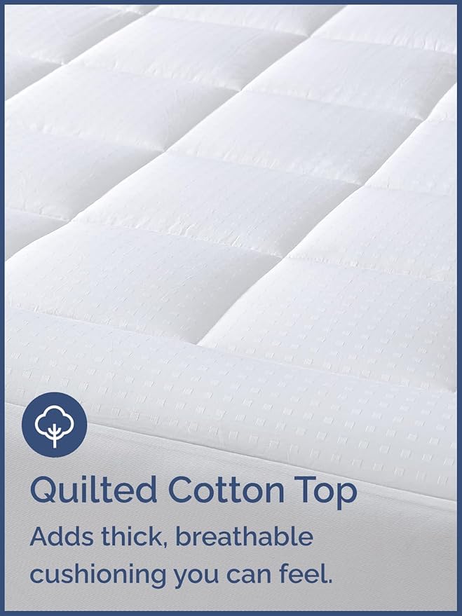 Mattress Pad King Size – Quilted Fitted Mattress Protector – Cotton Pillow Top Cover w/ 8-16" Deep Pockets – Thick, Comfy & Plush – Cooling, Breathable & Noiseless – Machine Washable – 78 x 80 (White)