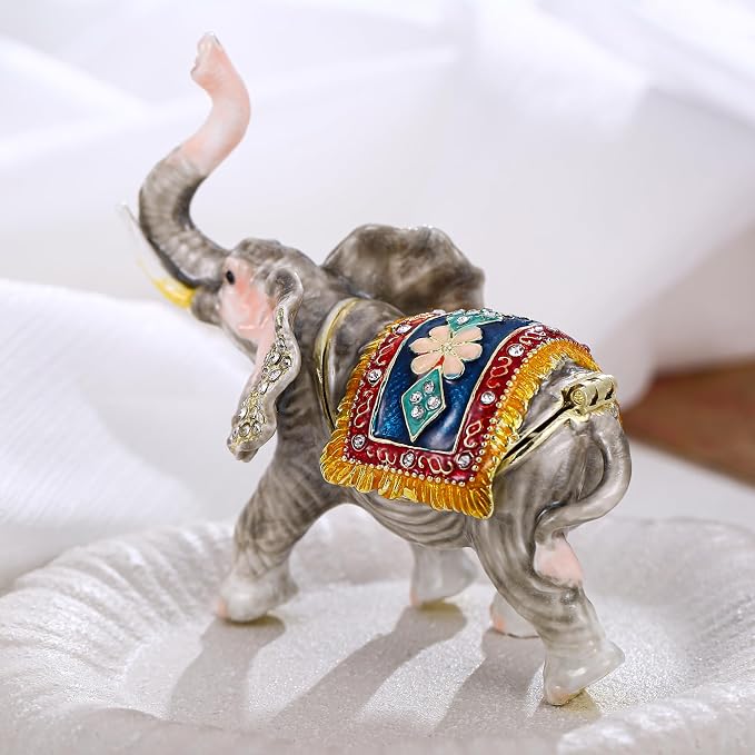 Hand Painted Animal Trinket Box for Home Decor, Hinged Jewelry Organizer Storage, Unique Personalized Collectible Keepsake Figurine Handmade Decorative Ornament Gifts (Lucky Elephant) - Image 5