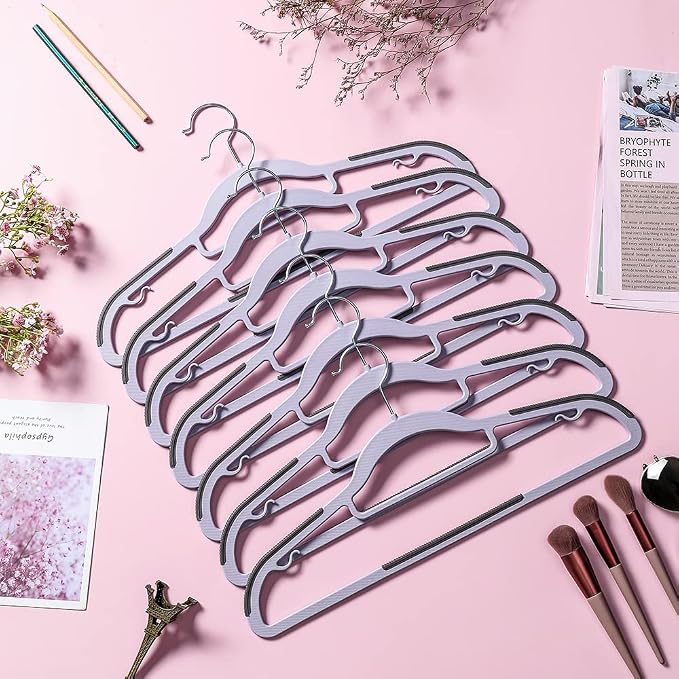 Plastic Hangers 50 Pack Heavy Duty Dry Wet Clothes Hangers with Non-Slip Pads Space Saving 0.2" Thickness Super Lightweight Organizer - Image 7