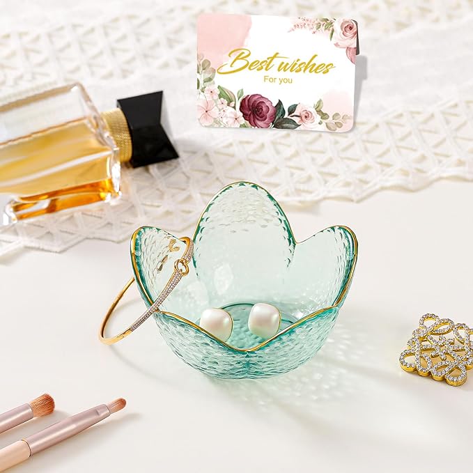 Binoster Friendship Gifts For Women Jewelry Dish Glass Ring Dish Jewelry Tray Cute Vanity Organizer Room Decor Jewellery Tray Trinket Dish Cute Bedroom Decor Christmas House Warming Gifts for women - Image 3