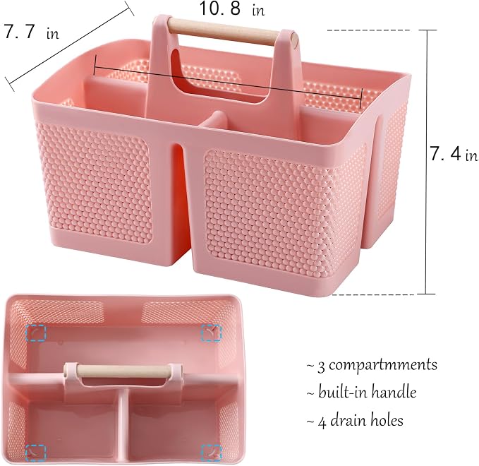 rejomiik Portable Shower Caddy Basket Plastic Cleaning Caddy Organizer Storage Tote with Handle for Bathroom, College, Dorm Room Essentials, Pink - Image 3