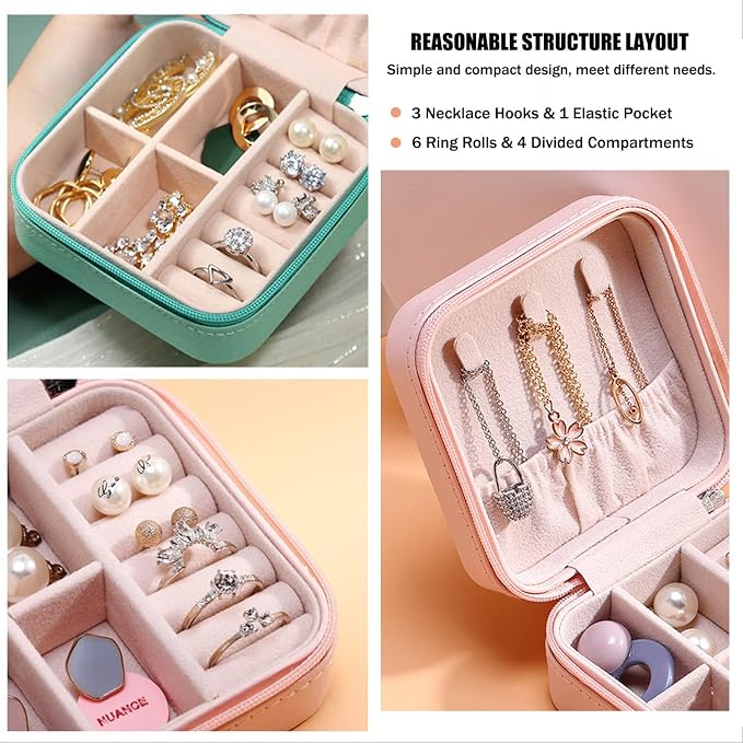 MODENGKONGJIAN Mini Jewelry Travel Case, PU Leather Travel Jewelry Organizer Box, Small Portable Portable Jewellery Storage Holder for Womens Rings Earrings Necklaces Bracelets (Black) - Image 3