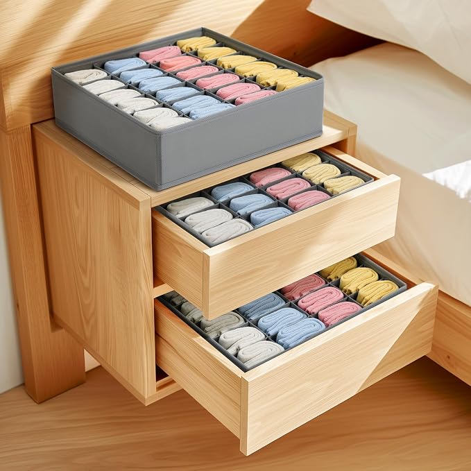 Joyoldelf Sock Organizer Drawer Organizer - Underwear Organizer, 24 Cell Collapsible Closet Organizers and Storage Sock Holders Organizers for Storing Socks, Ties, Belts 6 Pack - Image 5